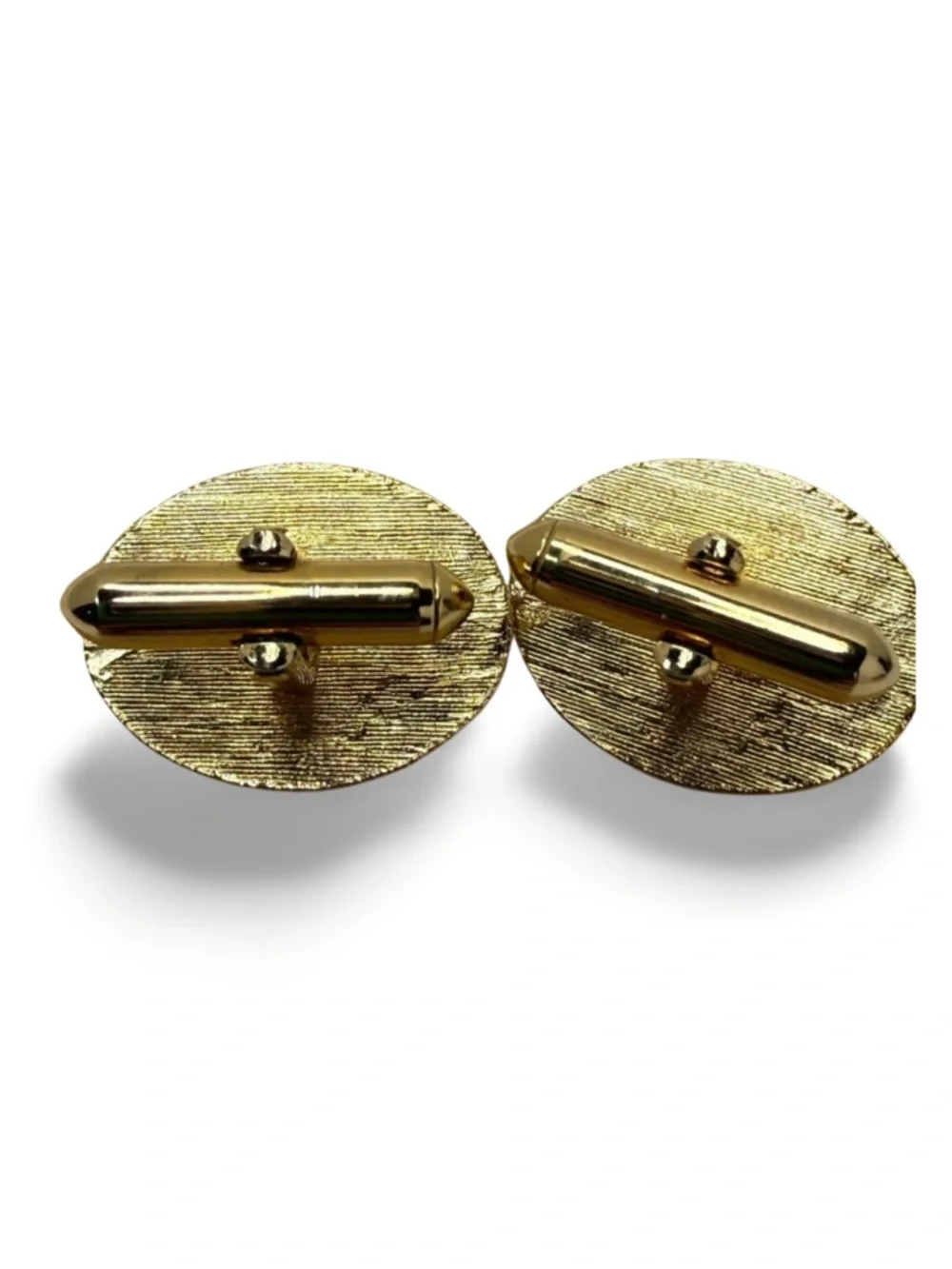 Vintage Gold Tone Blue Cabochon Cufflinks Textured Oval Statement